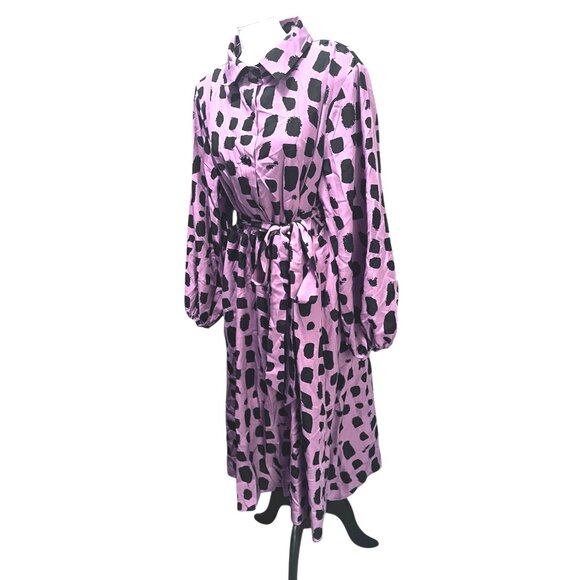 BloomChic Shirt Collar Brush Print Belted Dress Sz 18/20 (2XL) Mauve Pink & Blac - Picture 8 of 15